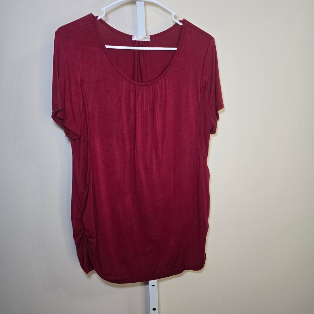 Ekouaer Women's Burgundy Ruched Short Sleeve‎ Maternity Top XL